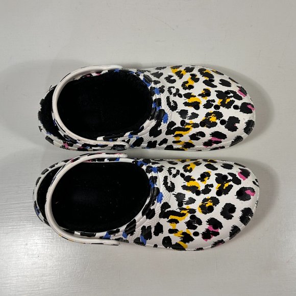 Crocs White Leopard Print Fuzzy Lined Clogs Women Size 7 - Picture 5 of 8